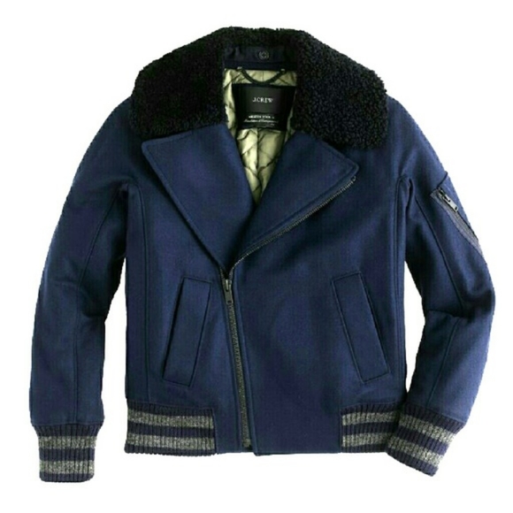 J.Crew Collection shearling bomber jacket | Navy | size 4 - Picture 1 of 16